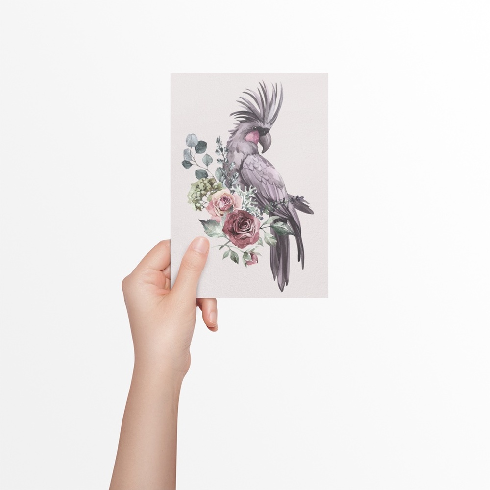 Floral Black Cockatoo Watercolor Illustration Wall Art Print Poster Unframed - Picture 7 of 10